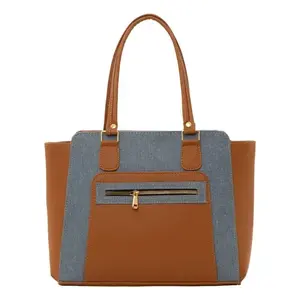Bolso Tote de Yute Azul para Mujer Fana Itzira con Bolsillo con Cremallera, Estilo de Moda para Todas las Temporadas - Product Image 3