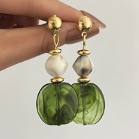Boucles d'oreilles pendantes effet écaille de tortue pour femme, style vintage bohème, perles en résine, longues, pour la plage, les vacances et les soirées