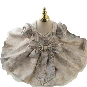 Платье для девочек с пышными рукавами в стиле «Лолита» для маленьких принцесс в западном стиле для вечеринки на день рождения, вечернее платье с цветами для прополки