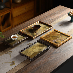 Bamboo Stone <b>Tea</b> <b>Tray</b> Rectangle Varnished Multifunctional Storage <b>Tray</b> For <b>Tea</b> Ceremony Accessories - Product Image 1
