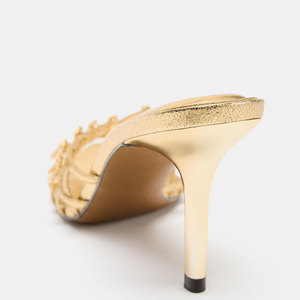 ZA2026 Nouveauté Printemps-Été Mules à talon aiguille pointu en strass dorés brillants, laminées et de haute qualité - Product Image 2