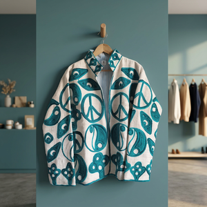 Veste en velours brodée à la main à motif géométrique, col montant, manches longues, style minimaliste printanier, en tissu tissé respirant - Product Image 5