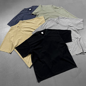 T-shirt rétro en coton vintage lavé à la cire et à col en V Couple unisexe Streetwear assorti - Product Image 2