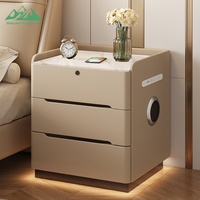 Table de chevet moderne Wayon avec haut-parleur Bluetooth, charge sans fil et 3 tiroirs en verre
