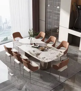 Мраморный металлический обеденный стол с 6 стульями, мебель для дома, современный набор для столовой, столы и стулья из Фошаня для ресторана