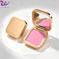 Palette de fards à joues pressés rose clair, ultra-lumineux, doux, glamour, minéral, végétalien, en forme carrée dorée, avec logo personnalisé, pour carnations claires