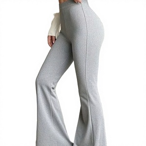 Pantalones de Mujer de Cintura Alta con Elástico, Color Gris Claro, Transpirables y Sin Costuras, Diseño Casual y Elegante de Pierna Ancha en Spandex/Poliéster - Product Image 3