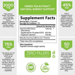 Cápsulas de Extracto de Té Verde con Etiqueta Personalizada, 1000mg, Suplemento Quemagrasas para el Apoyo Cardíaco en Adultos - Product Image 5