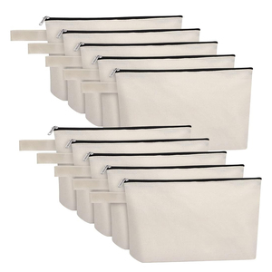 Với xử lý dưới màu trắng công suất lớn sinh thái bông vải trang điểm túi với zip xử lý, đa mục đích Túi mỹ phẩm với dây kéo - Product Image 1