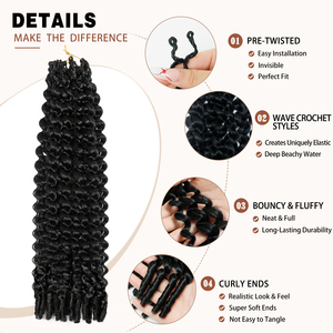 Extensiones de Cabello Rizado Birmano para Mujer, Pre-separadas, Rizo Espiral Invisible, Ligeras, Teñidas, Negro Natural - Product Image 2