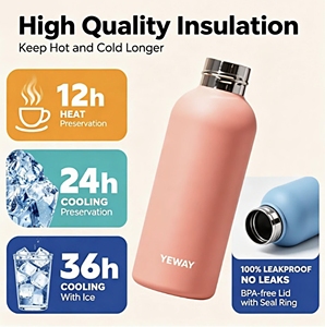 Bouteille d'eau isotherme YEWAYOGA en acier inoxydable 304 avec couvercle en bambou, gourde isotherme portable avec logo personnalisé pour les sports de plein air et les voyages - Product Image 3