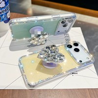 Étui de téléphone en forme de cœur avec bordure en strass scintillant, coque rigide IMD pour iPhone 18 Pro Max pour Samsung S26 ultra