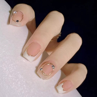 Uñas postizas artificiales de almendra con diseño de flor 3D y puntos negros, hechas a mano, de buena calidad, para dedos.