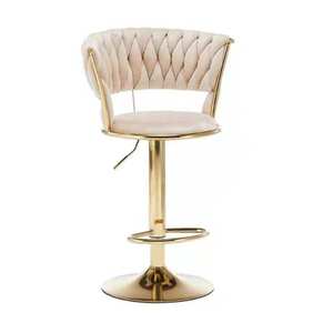 Taburetes altos de lujo para comedor al aire libre de terciopelo tejido moderno con mostrador ajustable giratorio para <span class=keywords><strong>restaurante</strong></span> de Metal dorado, sillas de Bar para Cocina - Product Image 3