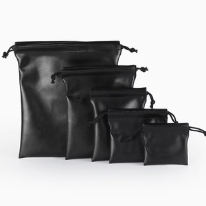 Custom Logo <b>Waterproof</b> Black Pu Leather <b>Drawstring</b> Pouch <b>Bags</b> for Jewelry Pouches Earphone Accessories Storage - Product Image 2