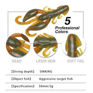5 Pezzi/Sacchetto Esche Morbide in Silicone a Forma <span class=keywords><strong>di</strong></span> Larva <span class=keywords><strong>di</strong></span> Gambero 5cm 2g Jig Wobbler con Odore <span class=keywords><strong>di</strong></span> Pesce Vermi Artificiali per Pesca al Bass - Product Image 2