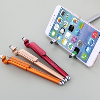 Stylo bille promotionnel en plastique mat sur mesure avec stylet tactile et support de téléphone - Cadeau promotionnel