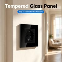 Prise murale UBARO norme européenne 16A en verre trempé ABS 86mm, prise électrique Schuko 3500W, anti-effraction IP20, pour maison et bureau, blanche