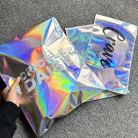 Sac d'expédition métallique argenté personnalisé, auto-adhésif, holographique, laser, facile à déchirer, en feuille, pour vêtements, jouets, sac d'expédition en polyéthylène