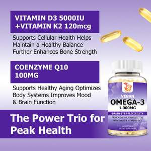 Gélules végétaliennes Oméga 3 en gros d'usine avec d'autres acides gras Oméga 3, Coenzyme Q10, soutien cardiaque, compléments alimentaires naturels - Product Image 3