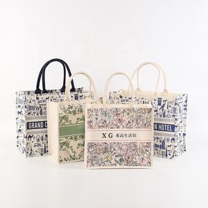 Bolsas de Yute Baratas con Logotipo Personalizado Impreso, Ecológicas, Reciclables, Naturales, Plegables, Reutilizables, de Arpillera, para Regalos, Compras - Product Image 1