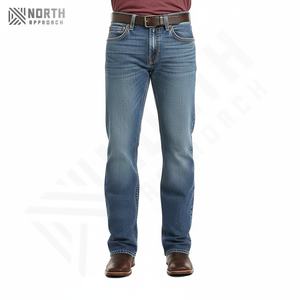 Jean en denim coupe bootcut pour homme, taille mi-haute, coupe droite, faible élasticité, fermeture éclair, style vintage hip-hop, denim délavé, pantalon en denim OEM - Product Image 1