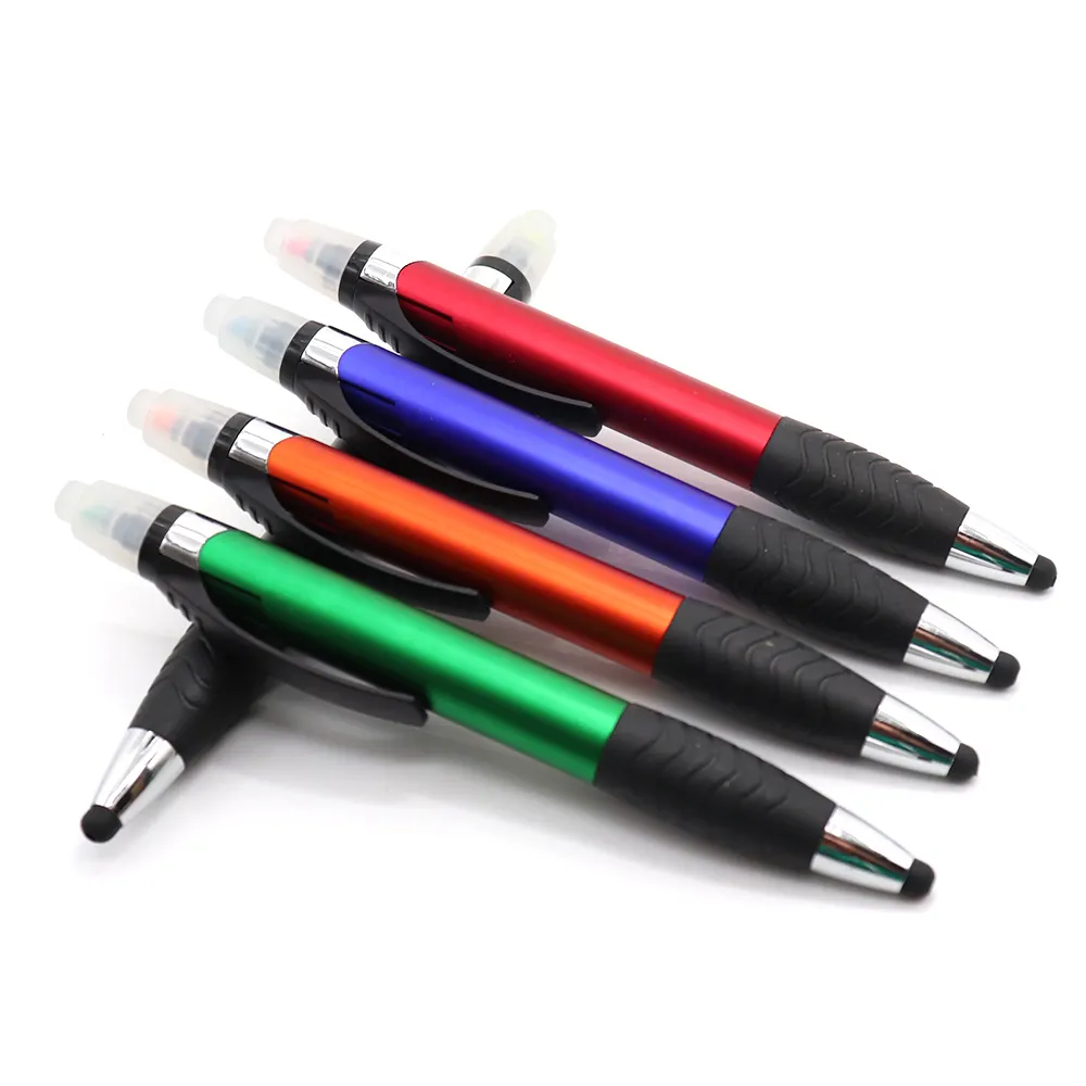 Promosyon plastik kalın aktif stylus telefon ekran dokunmatik tükenmez kalem çift uçlu stylus kalem ile vurgulayıcı