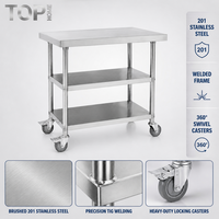 Table de travail commerciale en acier inoxydable poli à 3 niveaux sur roulettes pour extérieur