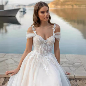 Off The Shoulder Wedding Dress A Line Tulle Ivory White Sweetheart Neckline Natural Waist Backless Simple Style - Product Image 3