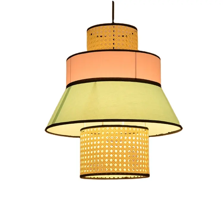 Asian style indoor PVC rattan light lampshade modern Bamboo Chandelier pendant light