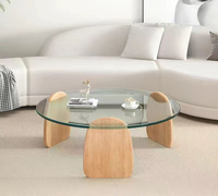 Table basse en verre au design moderne, avec structure en bois, élégante, de niveau bas, écologique, durable, facile à nettoyer, mobilier de salon