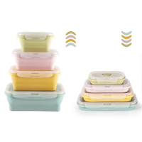 Boîte à lunch pliable en silicone, hermétique, 4 contenants de stockage alimentaire avec couvercles en plastique