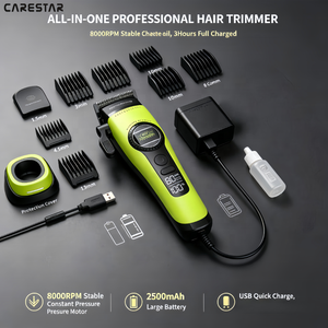 Tondeuse à cheveux rechargeable sans fil professionnelle avec moteur brushless à rotor externe haute vitesse 8000 tr/min, lame DLC et écran LCD - Product Image 4