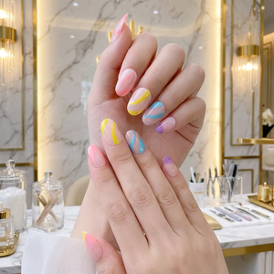 Nouvelle Tendance : <span class=keywords><strong>Faux</strong></span> <span class=keywords><strong>Ongles</strong></span> 3D Effet Tourbillon Arc-en-ciel Coloré, Forme Amande, Lot <span class=keywords><strong>de</strong></span> 24 Pièces, Couverture Complète, Pré-conçus, avec Colle pour Doigts - Product Image 4