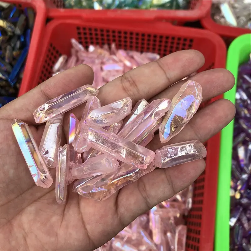 Wholesale Angel Aura Rose Quartz Crystal Point Crystal Wand Quartz For Decoration