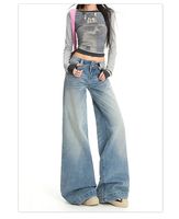 Celana Jeans Wanita Model Longgar Kasual Bahan Katun Denim, Streetwear, Baggy, Bernapas, Ukuran Besar, Model Flare