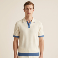 Polo en maille pour homme OEM, col polo, manches courtes, mélange viscose et nylon, bordure contrastée