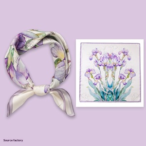 Cadeau pour la Saint-Valentin, foulard carré en soie de mûrier imprimé élégant haut de gamme pour femmes, avec motif de fleurs de narcisse violettes - Product Image 6