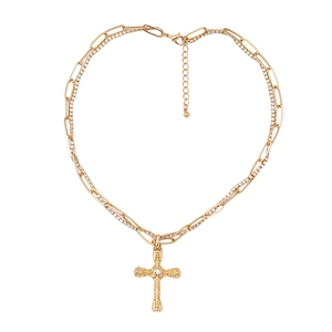 Collar con Colgante de Cruz de <span class=keywords><strong>Doble</strong></span> Capa Chapado en Oro, Clásico y Moderno 2024, para Mujeres y Niñas, <span class=keywords><strong>Cadena</strong></span> de Aleación, Joyería de Regalo - Product Image 4