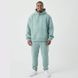 Hoodie unisexe épais en coton bleu-vert, anti-plis, anti-rétrécissement, coupe oversize, style streetwear, collection 2026 - Product Image 1