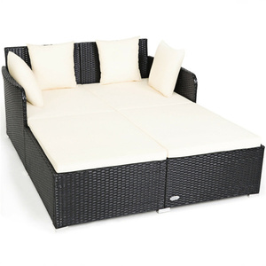 Outdoor Rattan <b>Daybed</b> With Upholstered Cushions For <b>Garden</b> Set 2 Seater Contemporary Design - Product Image 3