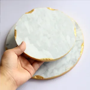 Nordic Style Gold Edge Marble Round Board Marble Plate Home Decoration Marble Round Plate Board For Hotel