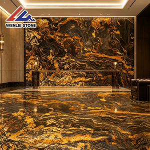 Suministro de Piedra Wenlei, Losa Grande de Mármol Negro Dorado Cósmico, Piedra Natural de Lujo Altamente Pulida para Proyectos de Ingeniería de Interiores - Product Image 2