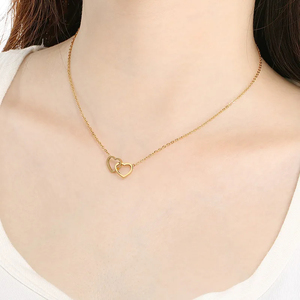 <span class=keywords><strong>Collier</strong></span> en acier inoxydable en gros, pendentif en forme de deux cœurs entrelacés, bijoux, colliers - Product Image 6