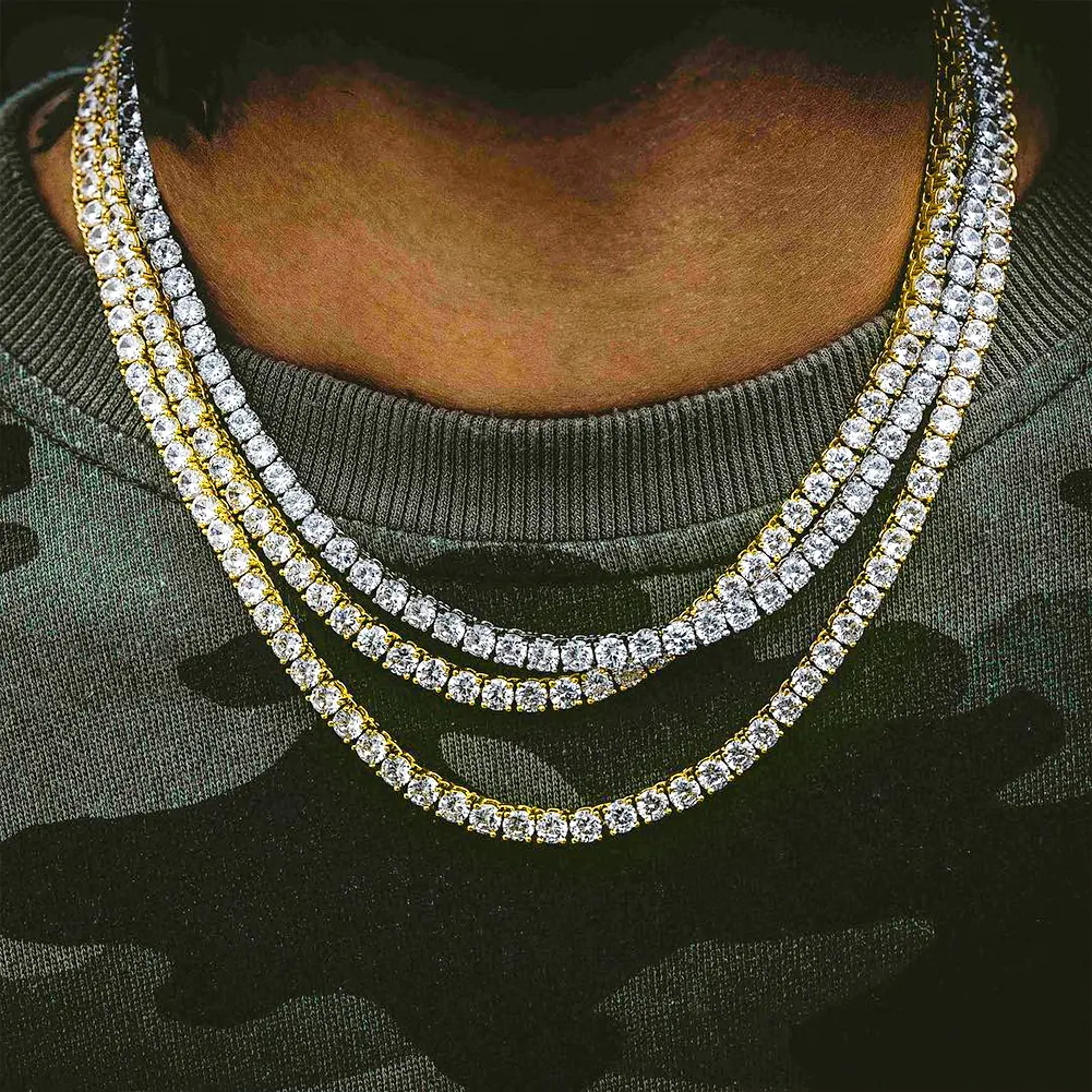 KRKC Wholesale Tennis Necklace Men Women Hip Hop Jewellery Brass 5A Cubic Zirconia CZ Crystal Diamond Tennis Chain Necklace