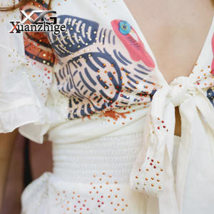 高品质印花波西米亚土耳其印花领带水钻优雅休闲Cutwork棉波西米亚连衣裙刺绣 - Product Image 3