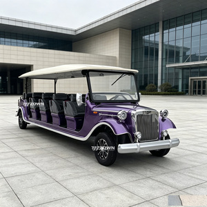 Voiture de tourisme électrique rétro classique couleur crème 14 places, toit ouvert, véhicule de tourisme vintage pour le service des villages de vacances - Product Image 1