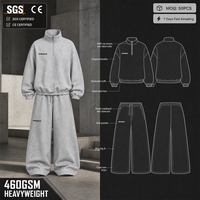 Ensemble de survêtement RAMAX Heavyweight 460GSM à demi-zip, style vintage, coupe oversize, jambe large, streetwear, logo personnalisé, OEM ODM, vente en gros B2B