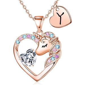 Trendy Heart Colored Zircon Unicorn Shaped Pendant <strong>Necklace</strong> 18K Gold Plated Link Chain 26 <strong>Initial</strong> Letters Optional <strong>Children's</strong> - Product Image 6
