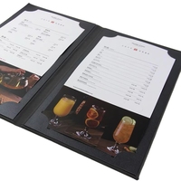 Porte-menu personnalisé format A4/A5 avec couverture en cuir et cadre d'angle en papier nacré, idéal pour les menus de restaurant/bar.